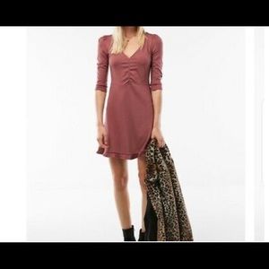 New-Express V neck ruffle hem fit and flare dress